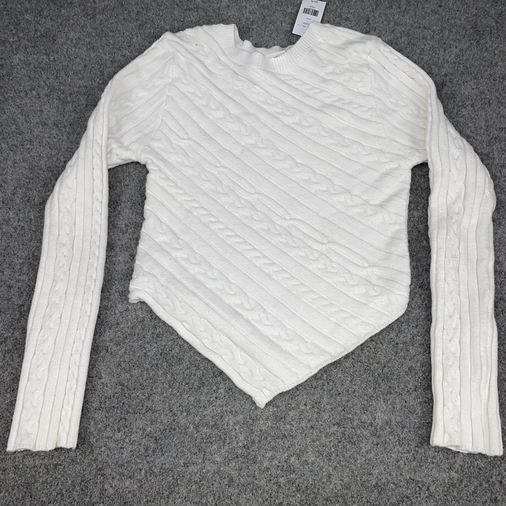 Willow & Root Sweater Women's Large White Cable Knit Crewneck Pullover NWT New